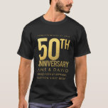Golden 50th Wedding Anniversary Personalized Party T-Shirt<br><div class="desc">NOTE - these are printed images of foil... not actually foil embossed print on fabric (to get foil embossing on fabric would cost at least 3 times as much). Personalize this sophisticated, contemporary, simple, elegant gold 50th anniversary top/t-shirt for a friend/relatives 50th anniversary. A quality keepsake for such a big...</div>