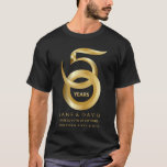 Golden 50th Wedding Anniversary Personalized Party T-Shirt<br><div class="desc">NOTE - these are printed images of gradient gold metallic... not actually foil embossed print on fabric (to get foil embossing on fabric would cost at least 3 times as much). Personalize this sophisticated, contemporary, simple, elegant gold 50th anniversary top/t-shirt for a friend/relatives 50th anniversary. A quality keepsake for such...</div>
