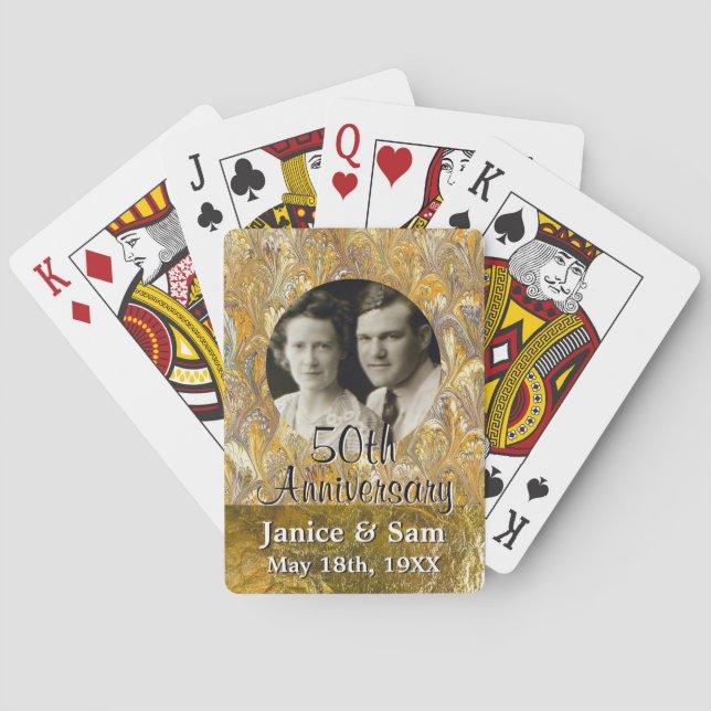 Golden 50th Wedding Anniversary Personalized Photo Poker Cards (Back)