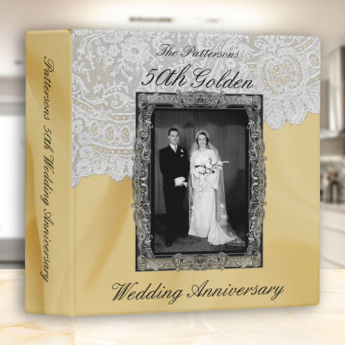 Golden 50th Wedding Anniversary Photo Album 3 Ring Binder