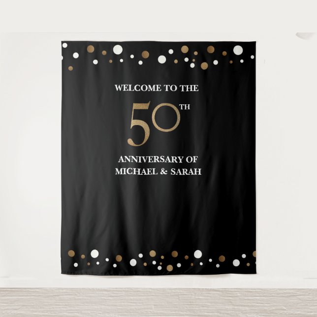 Golden 50th WEDDING Anniversary Photo backdrop (Front)