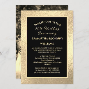 Golden 50th Wedding Anniversary Photo Gold Invitation