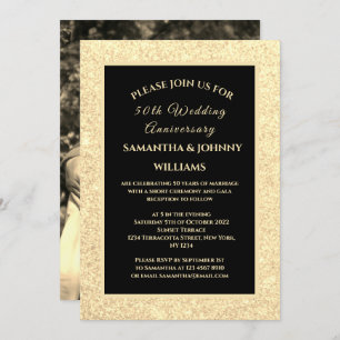 Golden 50th Wedding Anniversary Photo Gold Invitation