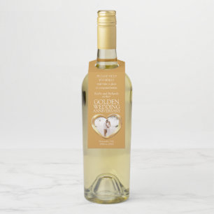 Golden 50th wedding Anniversary photo heart Bottle Hanger Tag