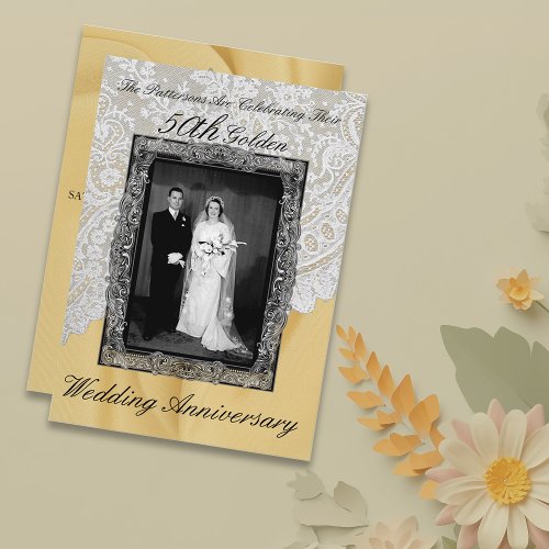 Golden 50th Wedding Anniversary Photo Invitation