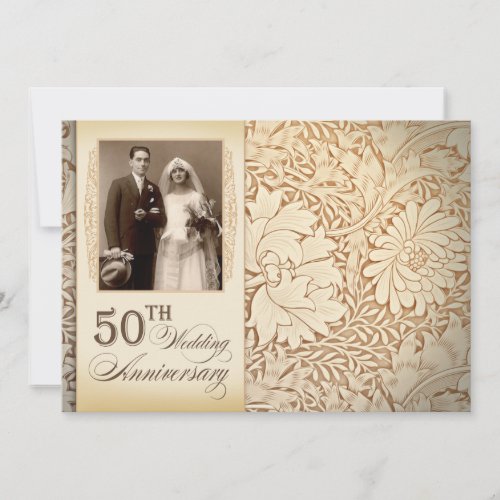 golden 50th wedding anniversary photo invitations
