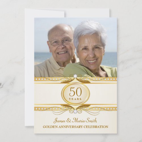 Golden 50th Wedding Anniversary Photo Invites