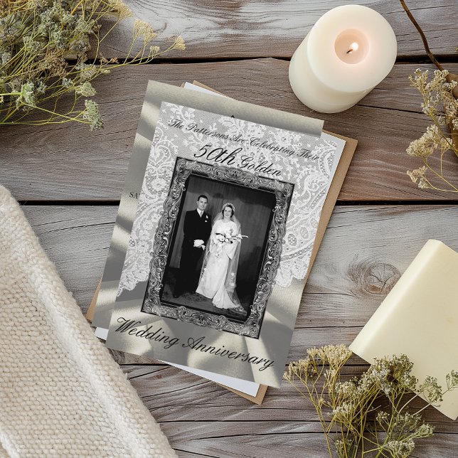 Golden 50th Wedding Anniversary Photo Modern Invitation (Creator Uploaded)