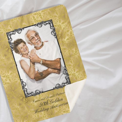 Golden 50th Wedding Anniversary Photo Monogram She Sherpa Blanket