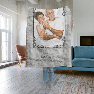 Golden 50th Wedding Anniversary Photo Monogram Throw Blanket