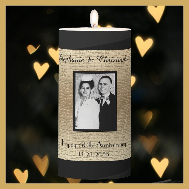 Golden 50th Wedding Anniversary, Photo Pillar Candle (Creator Uploaded)