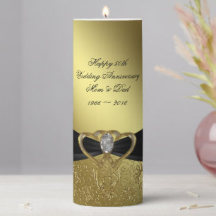 Golden 50th Wedding Anniversary Pillar Candle