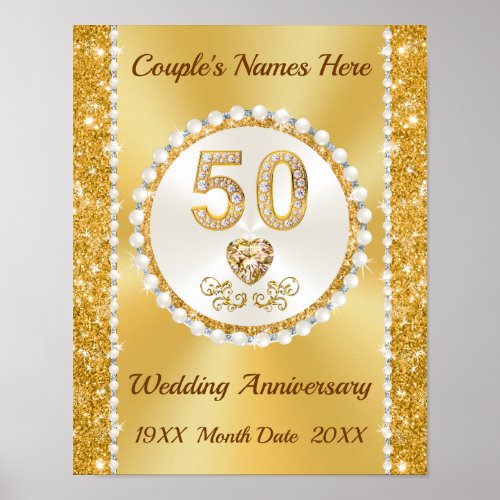 Golden 50th Wedding Anniversary Poster