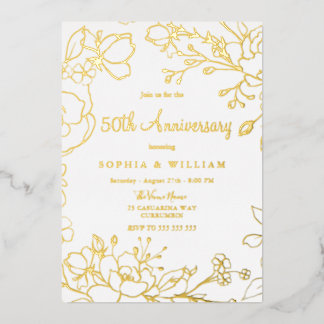 Golden 50th Wedding Anniversary Real Gold Foil Invitation
