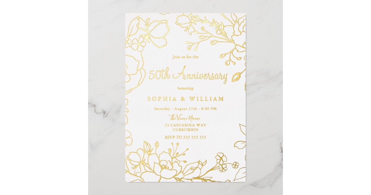 Golden 50th Wedding Anniversary Real Gold Foil Invitation | Zazzle