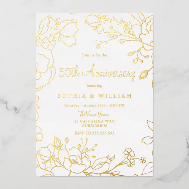 Golden 50th Wedding Anniversary Real Gold Foil Invitation | Zazzle