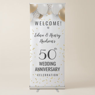 Golden 50th Wedding Anniversary Retractable Banner