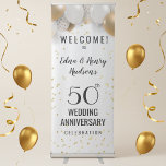 Golden 50th Wedding Anniversary Retractable Banner<br><div class="desc">Add this Welcome Reception Free Standing Retractable Banner to your upcoming Event. A Golden 50th Wedding Anniversary Reception Banner,  designed with gold and white balloons with black text. To personalize,  simply replace the sample text with the Couple's Names. Enjoy!</div>