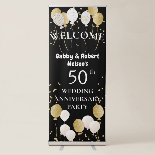 Golden 50th Wedding Anniversary Retractable Banner (Front)
