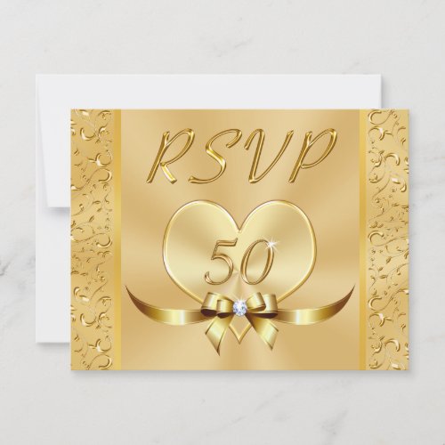 Golden 50th Wedding Anniversary RSVP with Menu Invitation
