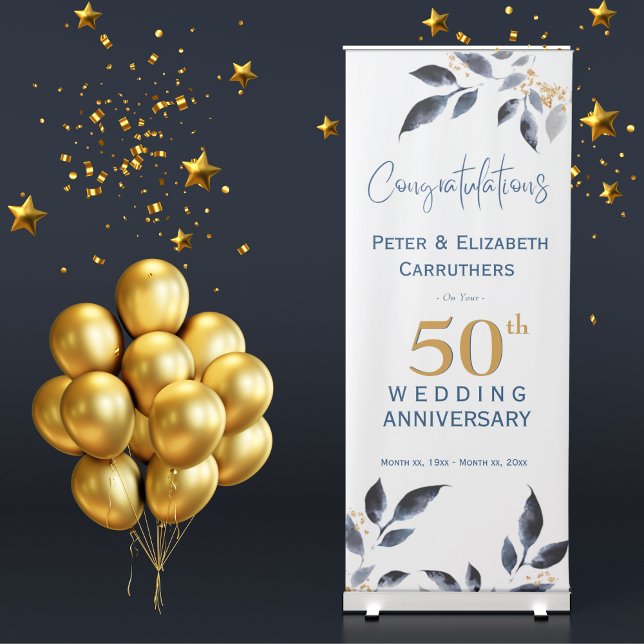 Golden 50th Wedding Anniversary With Names Retractable Banner (Golden 50th Wedding Anniversary With Names Retractable Banner)