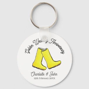 Golden 50th Wedding Anniversary yellow welly boot  Keychain