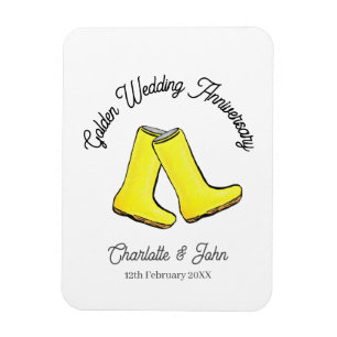 Golden 50th Wedding Anniversary yellow welly boot  Magnet