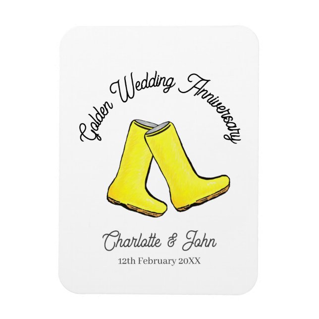 Golden 50th Wedding Anniversary yellow welly boot  Magnet (Vertical)