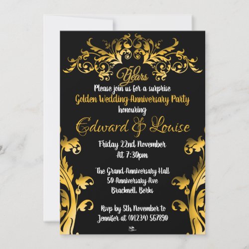 Golden 50th Wedding Anniversay Invitations