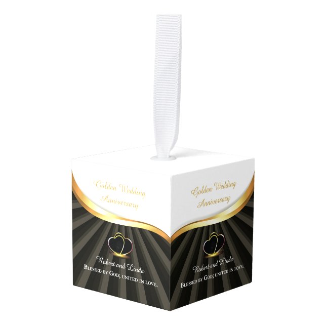 Golden 50th Wedding Religious Anniversary  Cube Ornament (Front Angled)