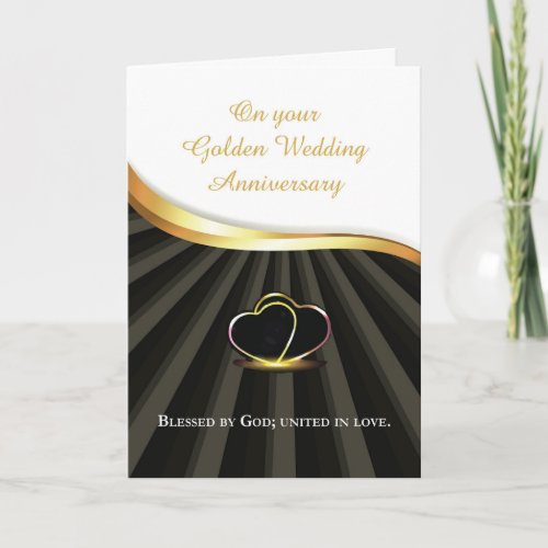 Golden 50th Wedding Religious Anniversary Heart Card