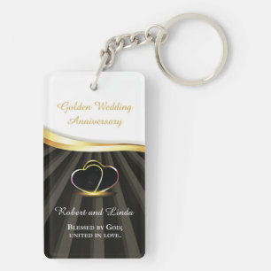 Golden 50th Wedding Religious Anniversary Keychain
