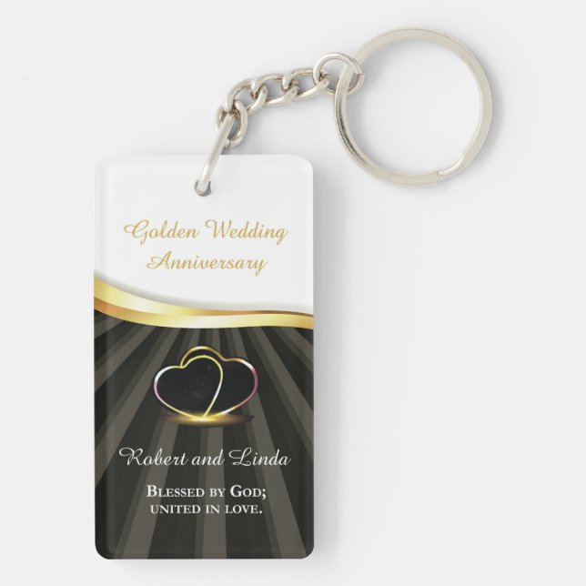 Golden 50th Wedding Religious Anniversary Keychain (Back)