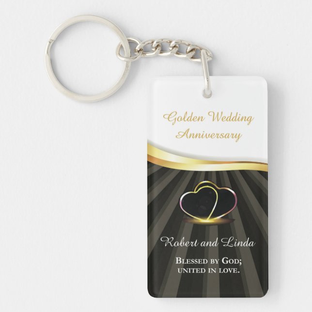 Golden 50th Wedding Religious Anniversary Keychain (Front)