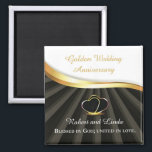 Golden 50th Wedding Religious Anniversary  Magnet<br><div class="desc">This congratulations gift item is the perfect way to commemorate a couple's 50th wedding anniversary with a religious touch. The design features two heart rings intertwined with a gold look on a black background, symbolizing the couple's enduring love and commitment to each other. together. It evokes a sense of divine...</div>