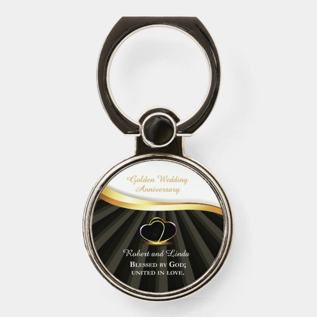 Golden 50th Wedding Religious Anniversary  Phone Ring Stand (Front)