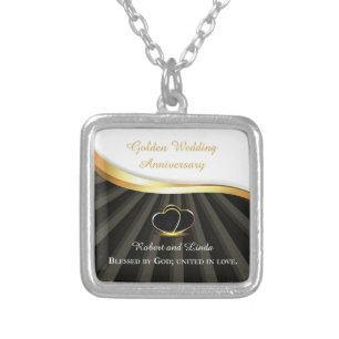 Golden 50th Wedding Religious Anniversary  Silver Plated Necklace