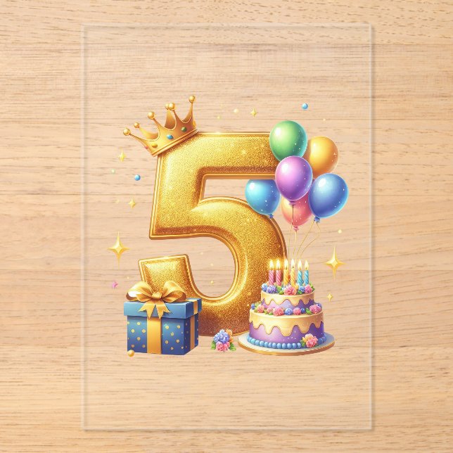 Golden 5th Birthday Acrylic Invitations (Front)