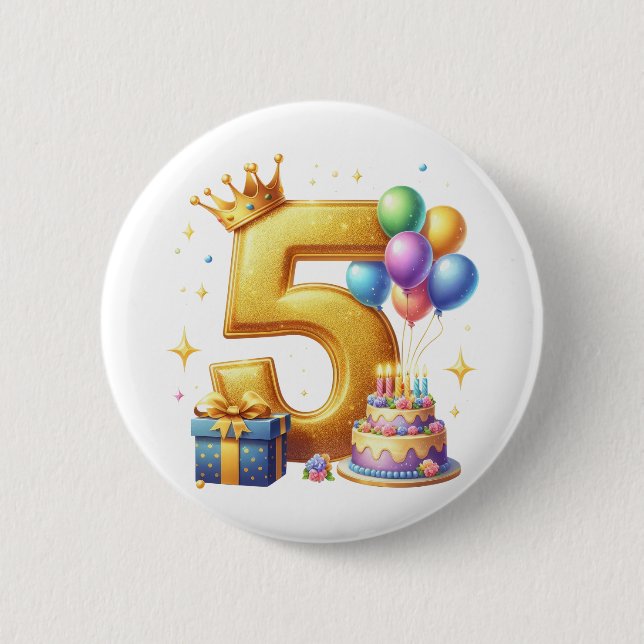 Golden 5th Birthday Button (Front)
