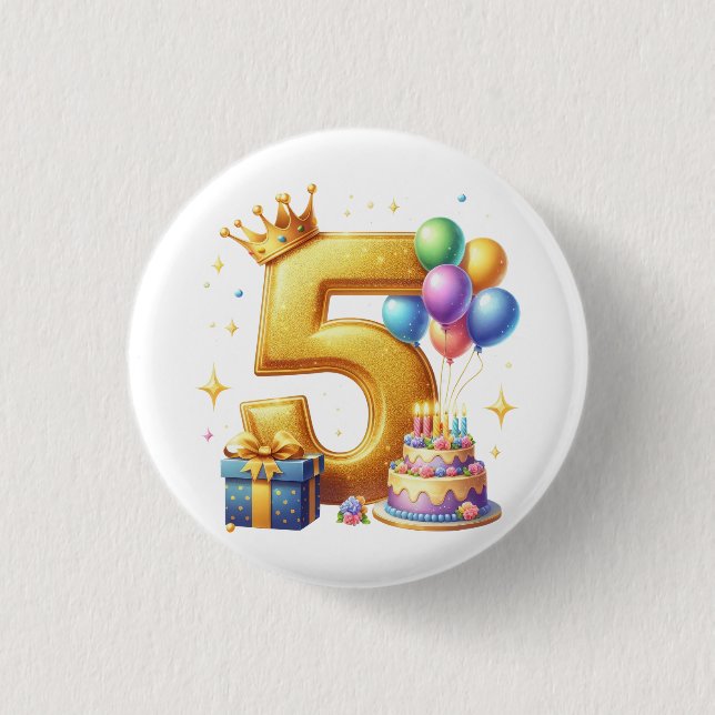 Golden 5th Birthday Button (Front)