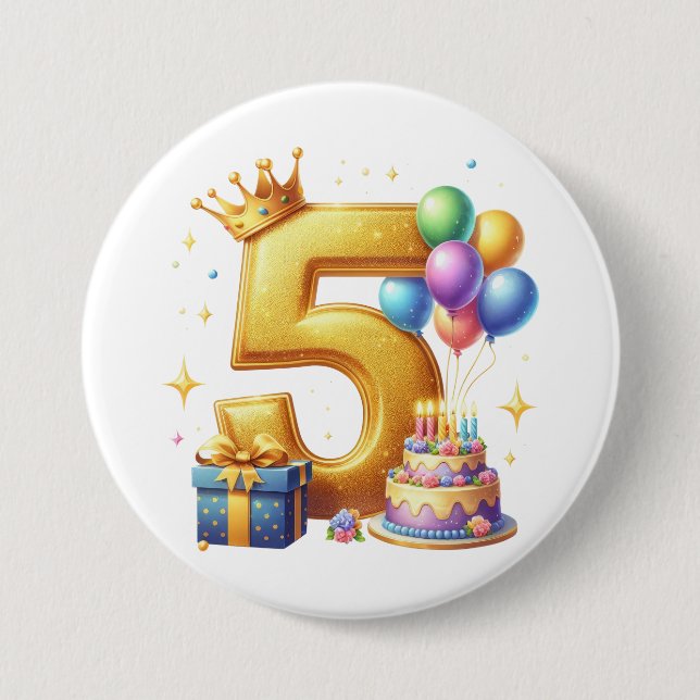 Golden 5th Birthday Button (Front)