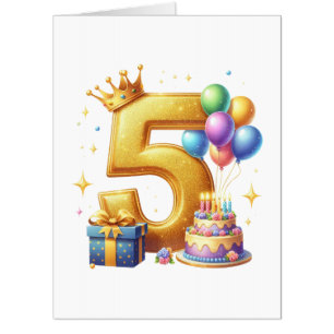 Golden 5th Birthday Card