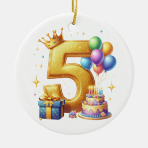 Golden 5th Birthday Ceramic Ornament
