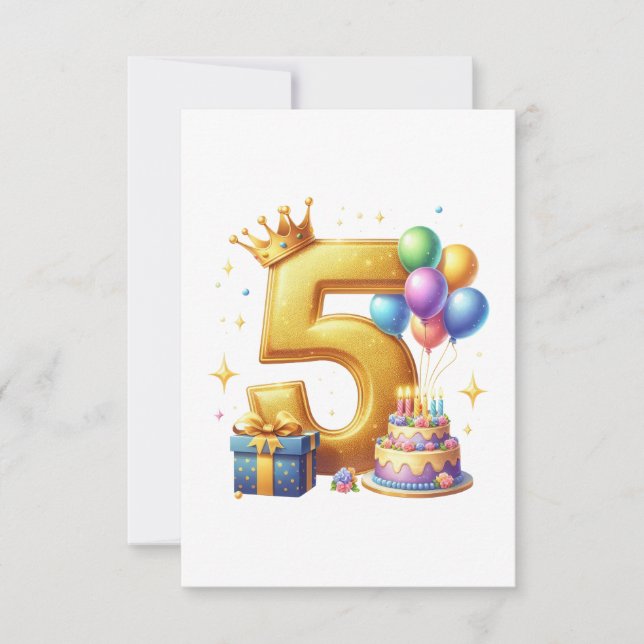 Golden 5th Birthday Note Card (Front)