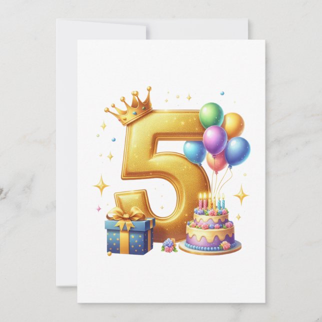 Golden 5th Birthday Note Card (Front)