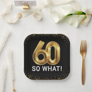 Golden 60 So What Funny Birthday Party Paper Plates