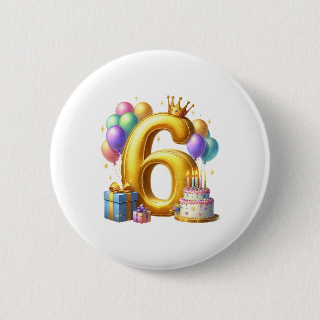 Golden 6th Birthday Button (Front)