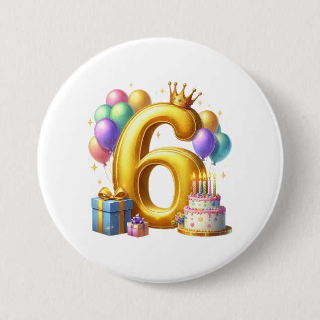 Golden 6th Birthday Button (Front)