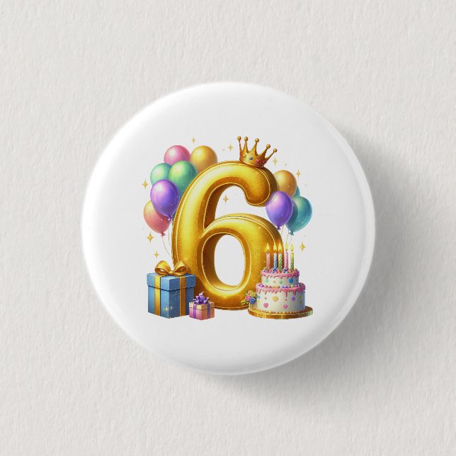 Golden 6th Birthday Button (Front)