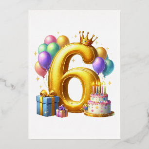 Golden 6th Birthday Foil Invitation